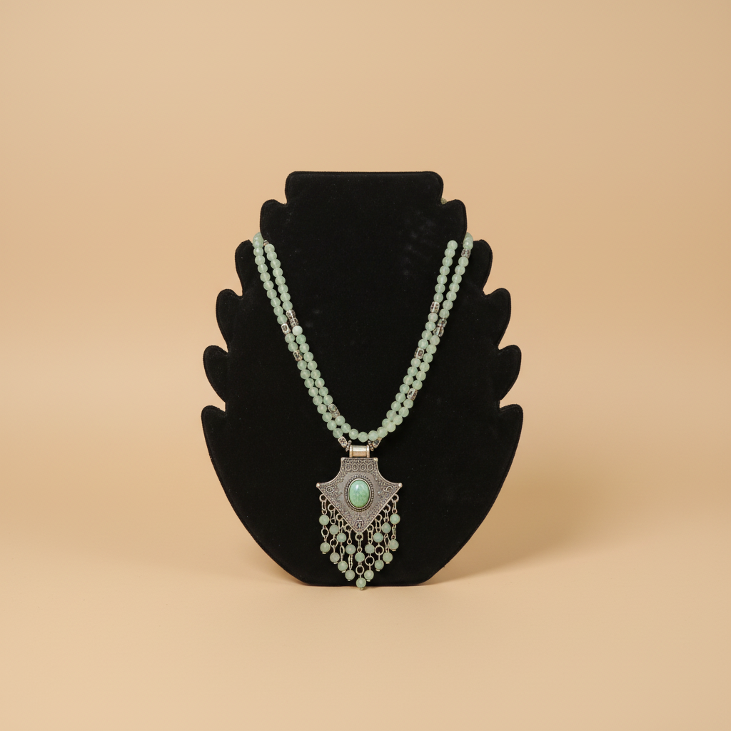 Collier Artisanal en Aventurine Verte et Pendentif Ethnique - Atelier Éclat Nomade
