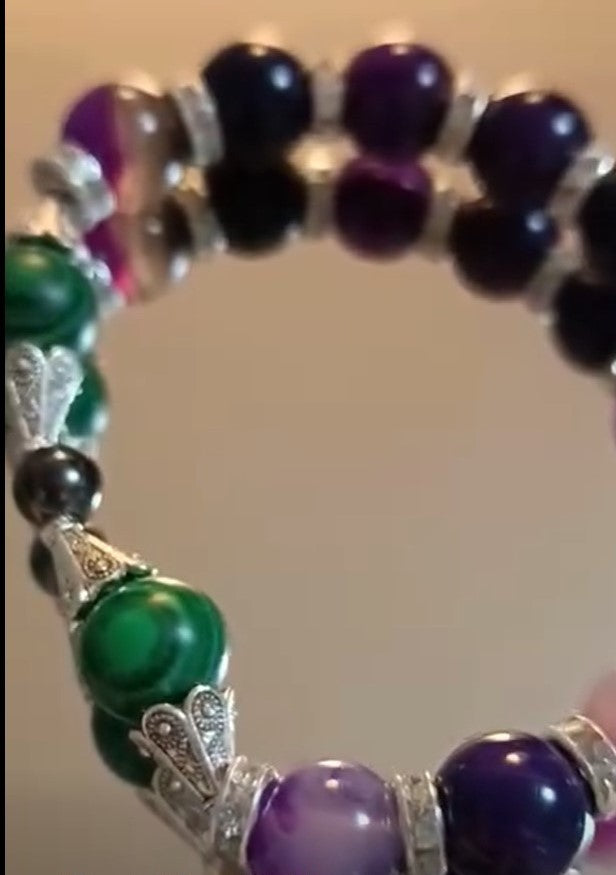 Bracelet « L'audace des contrastes » – Malachite & Harmonie Violette (Pièce Unique)