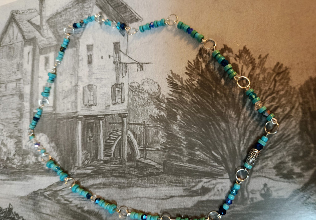 Collier "penses à moi" perles turquoise et cristaux