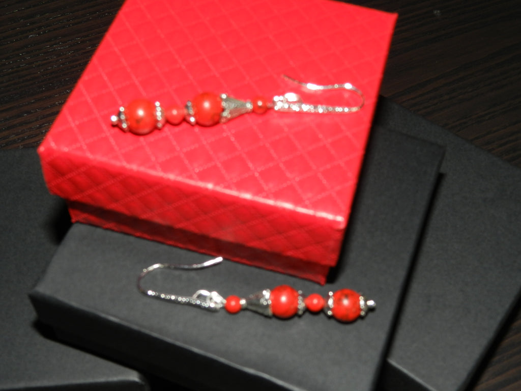 Parure howlite teintée rouge – Collier & Boucles d'oreilles