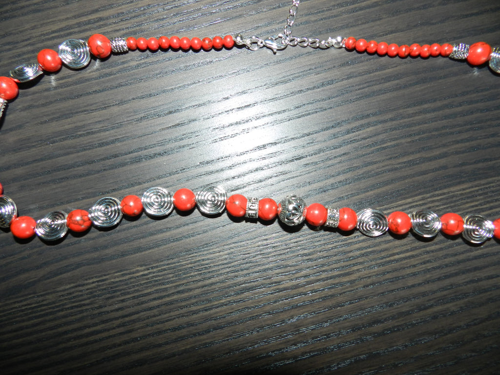 Parure howlite teintée rouge – Collier & Boucles d'oreilles