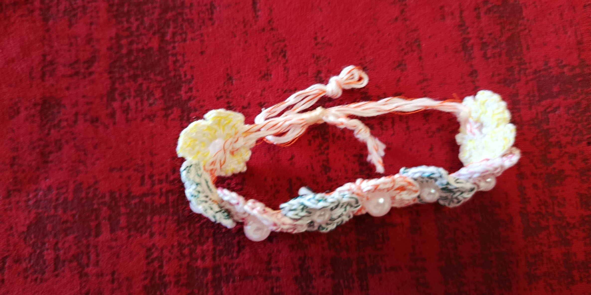 Bracelet Fleuri "Jardin de Perles" – Dentelle de Coton Crochetée Main & Perles Nacrées