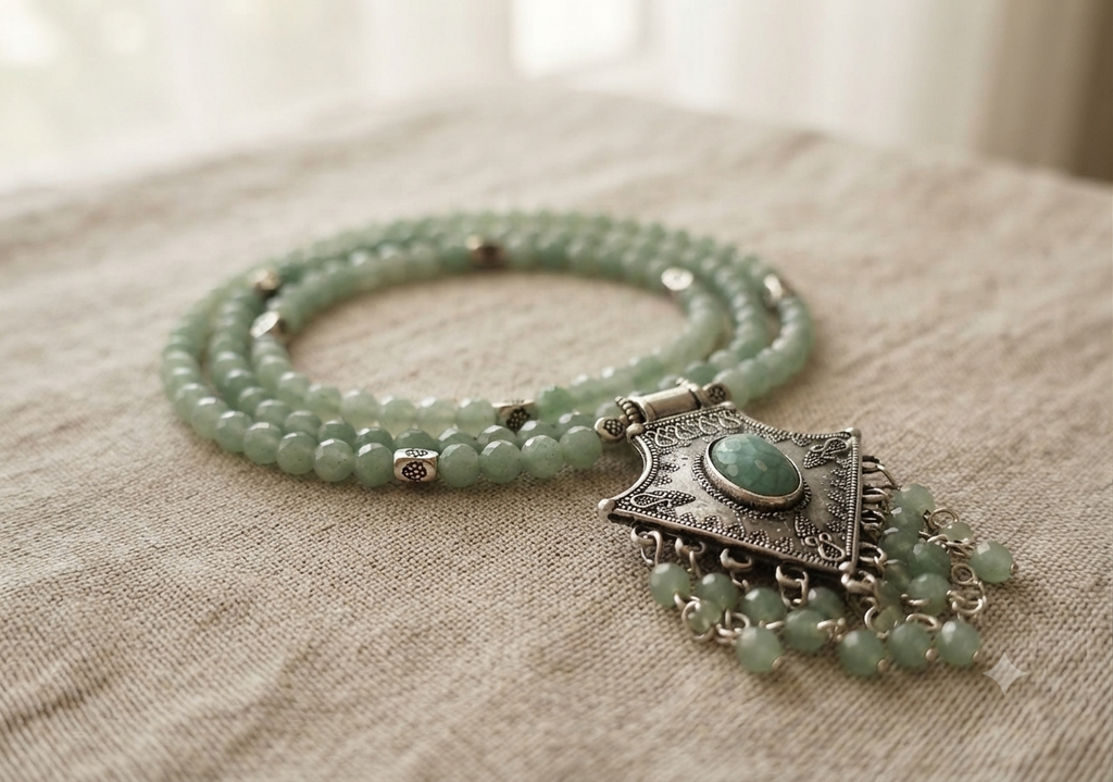 Collier Artisanal en Aventurine Verte et Pendentif Ethnique - Atelier Éclat Nomade