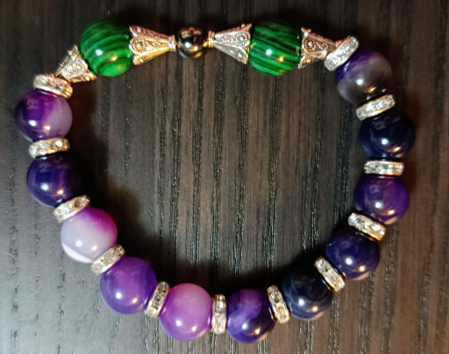 Bracelet « L'audace des contrastes » – Malachite & Harmonie Violette (Pièce Unique)
