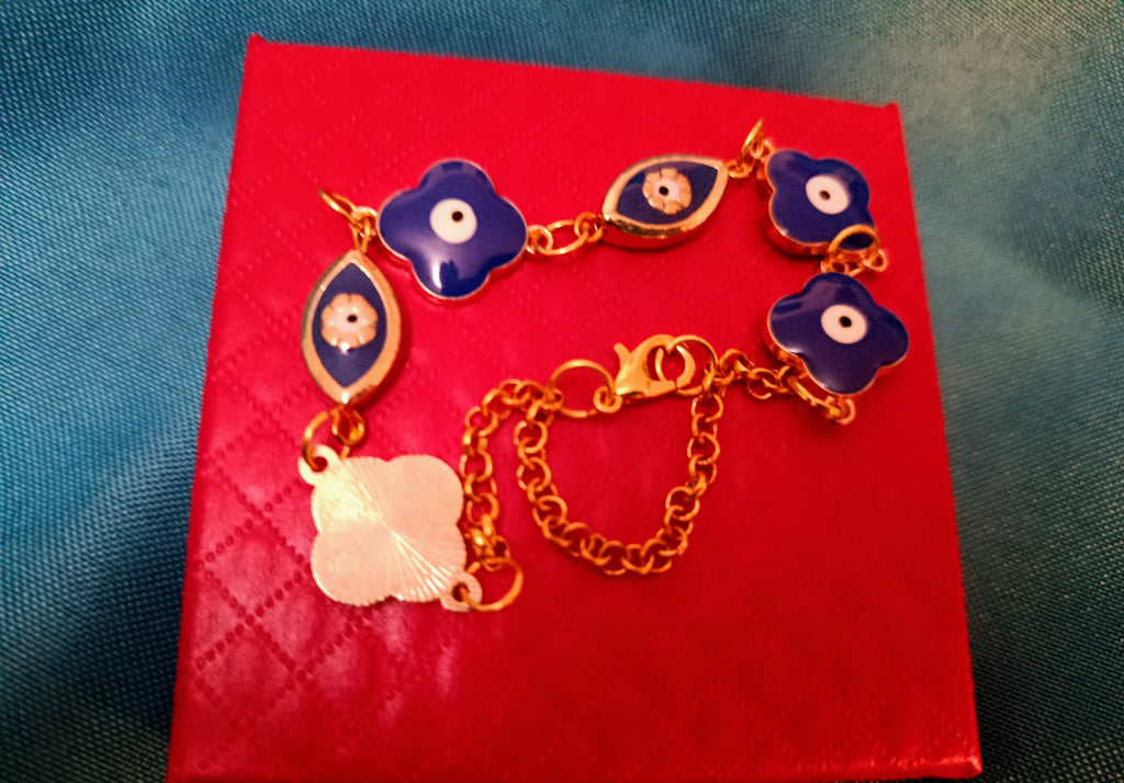 Bracelet "Jardin Protecteur" bleu émaillé et doré