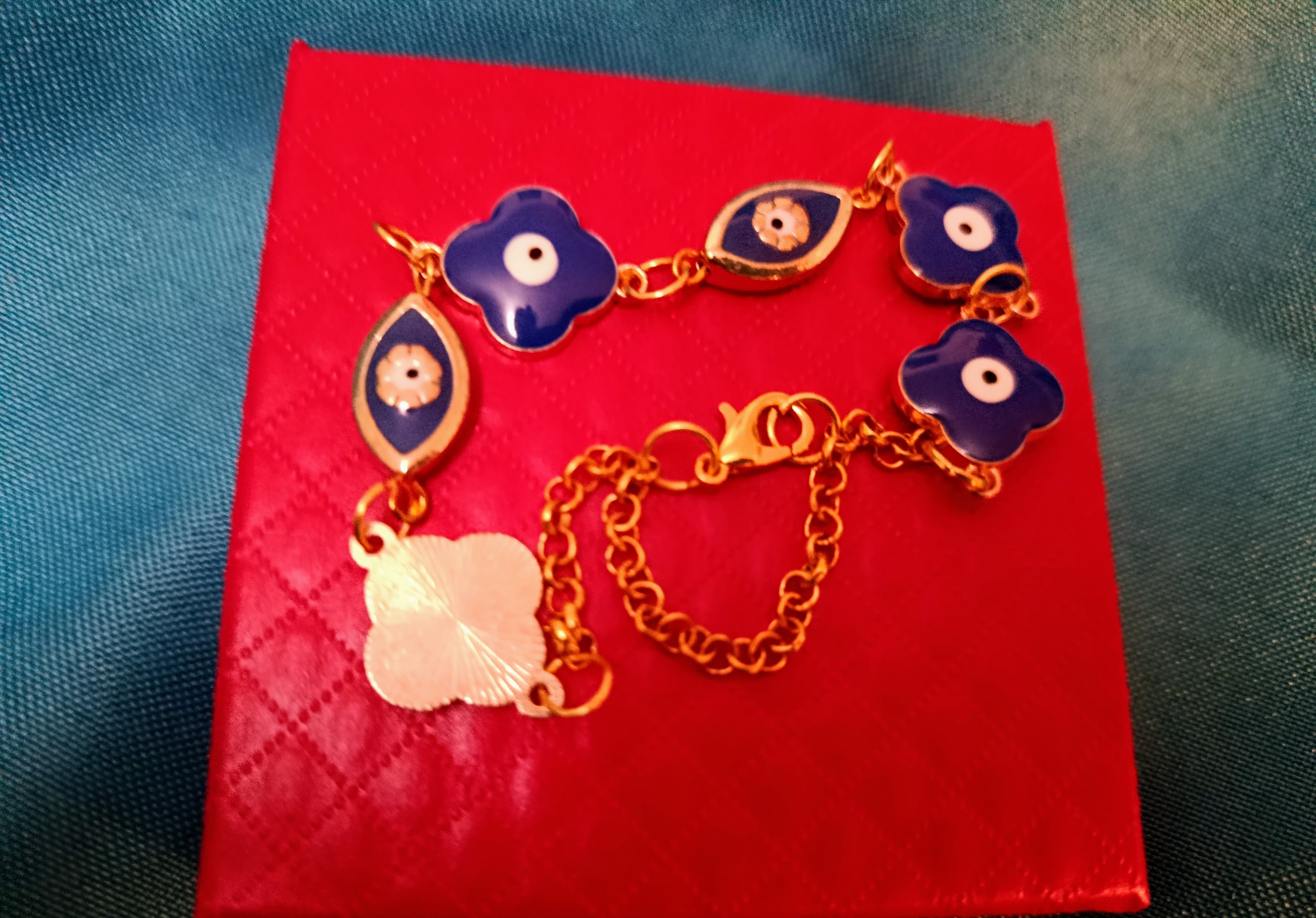 Bracelet "Jardin Protecteur" bleu émaillé et doré