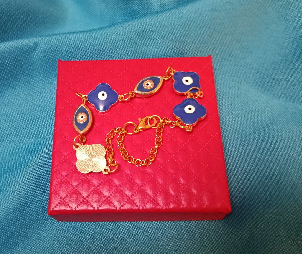 Bracelet "Jardin Protecteur" bleu émaillé et doré