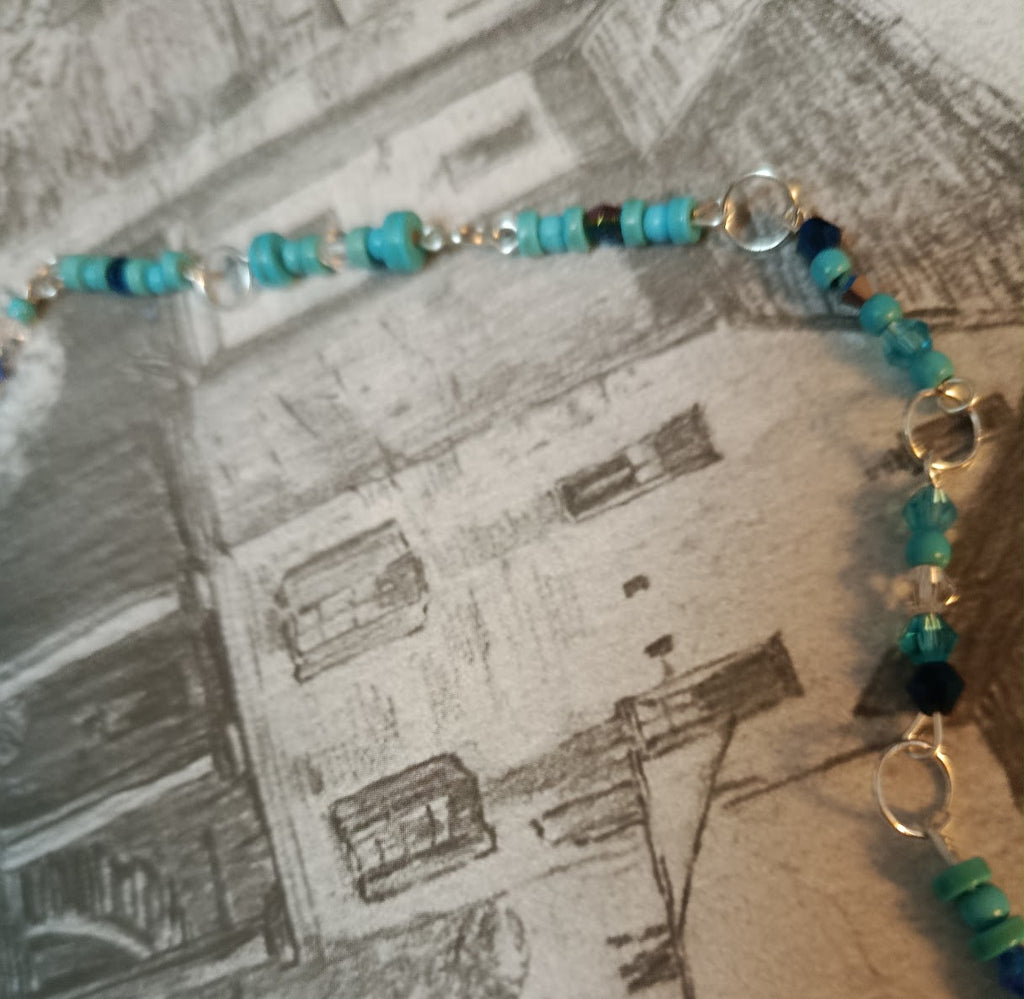Collier "penses à moi" perles turquoise et cristaux