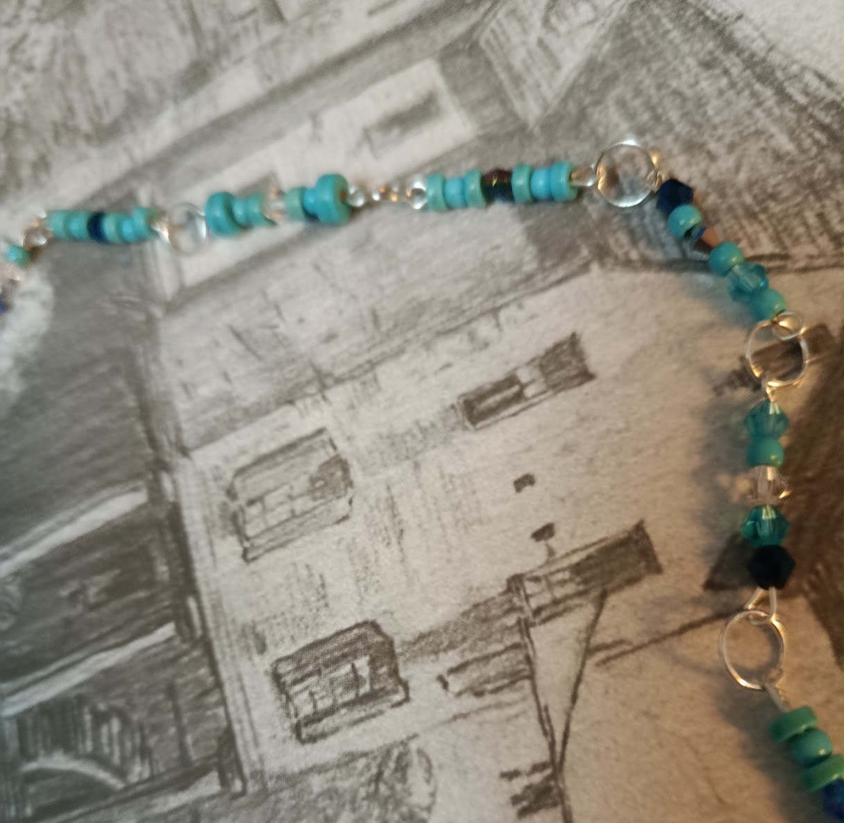 Collier "penses à moi" perles turquoise et cristaux