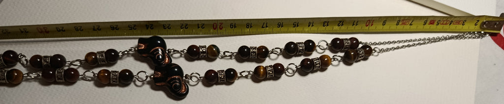 Collier "Cœur Sauvage" en Œil de Tigre et Verre Artistique