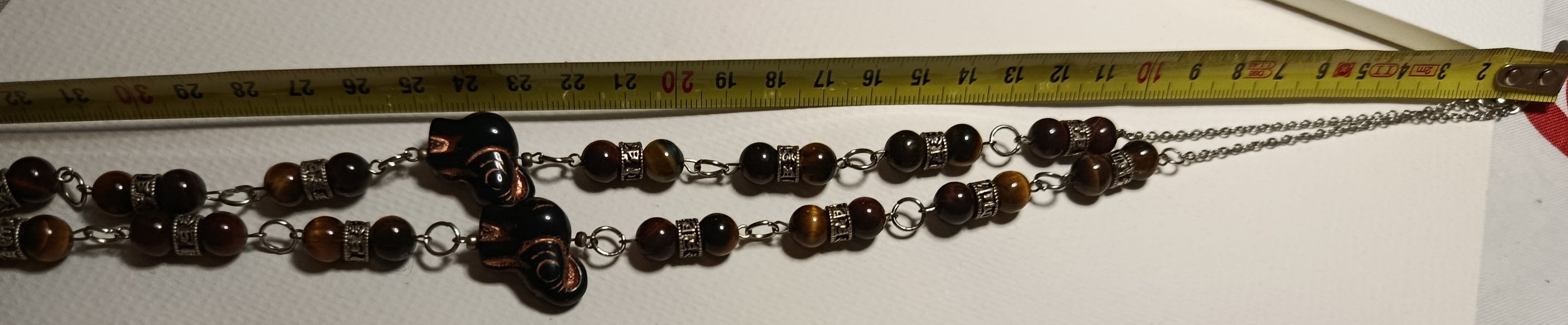 Collier "Cœur Sauvage" en Œil de Tigre et Verre Artistique
