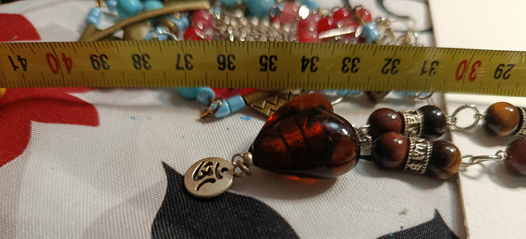 Collier "Cœur Sauvage" en Œil de Tigre et Verre Artistique