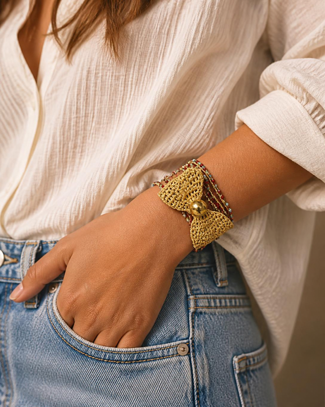 Bracelet Manchette Crochet & Rocailles