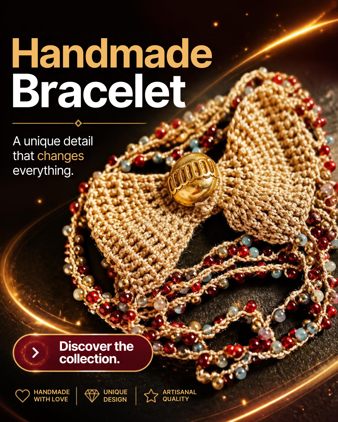 Bracelet Manchette Crochet & Rocailles