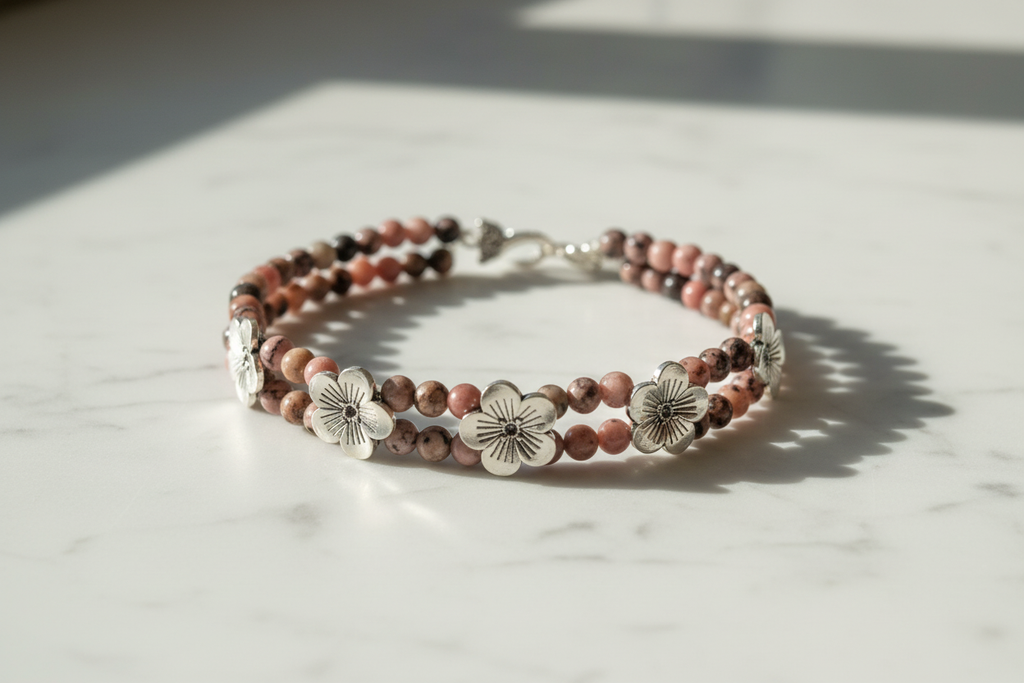 Visuelle bracelet fleurs et rhodonite