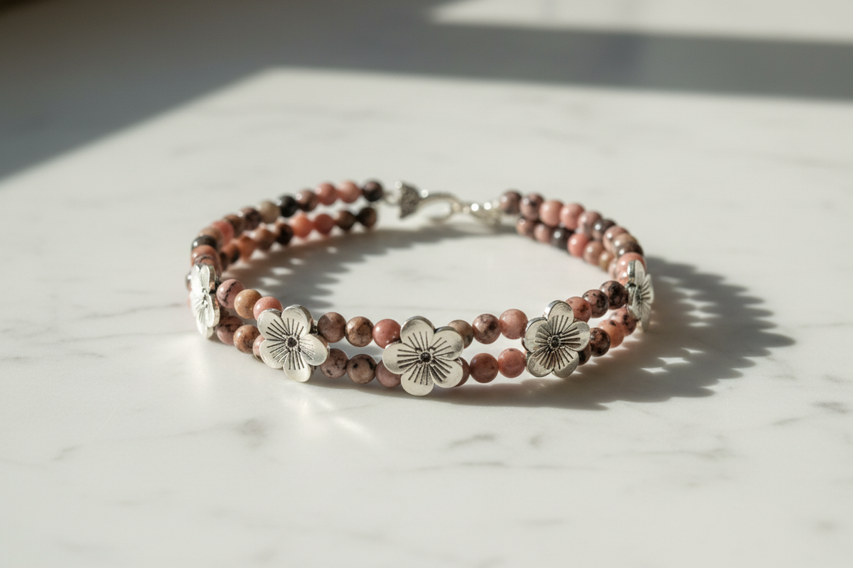 Visuelle bracelet fleurs et rhodonite