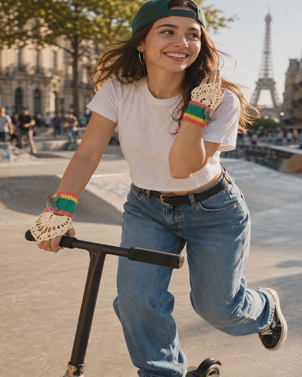 Manchettes bohèmes au crochet – Poignets dentelle et boutons plumes, Accessoire ethnique & coloré