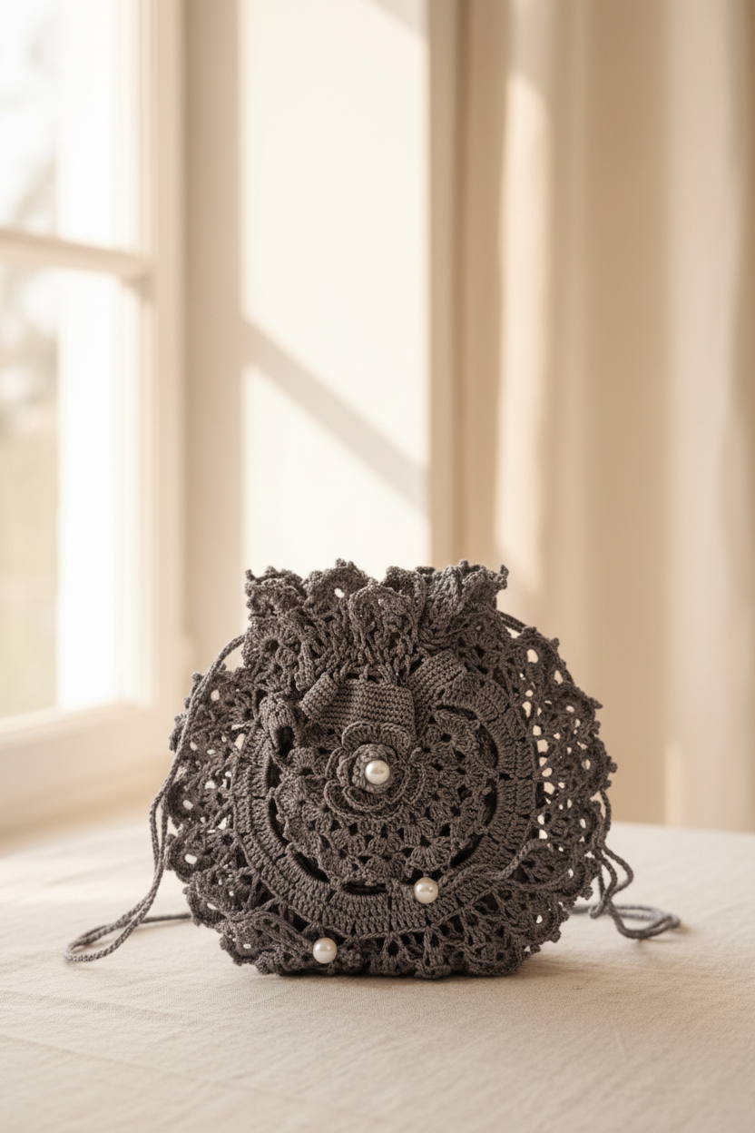 Sac artisanal au crochet « Fleur de Perle » – Pièce unique